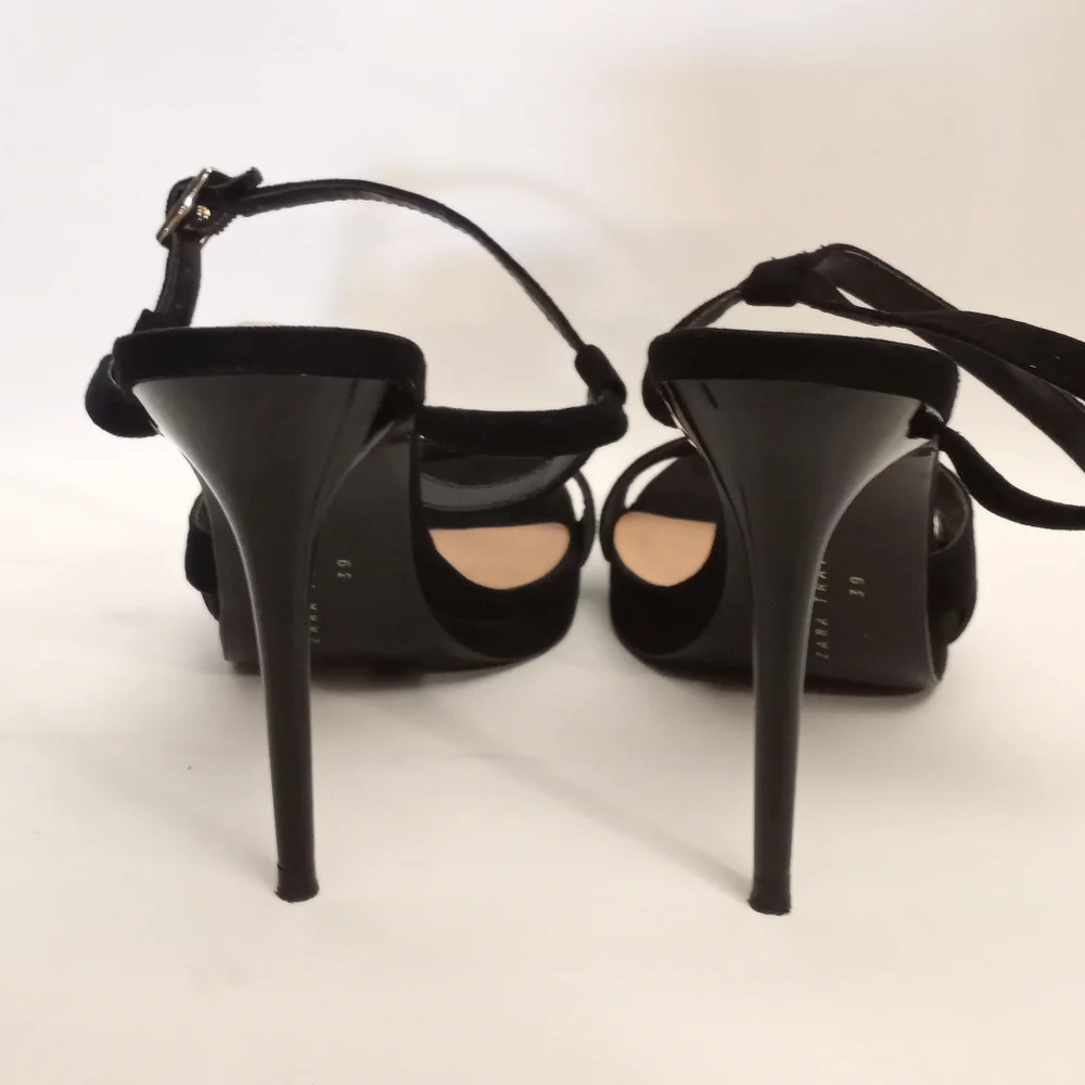 ZARA Black Suede Platform Sandal w/Stiletto Heel - Picture 6 of 8